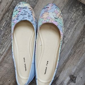 MODCLOTH X T-U-K-World Map Satiny Ballet Flats-Size 11-NWOB